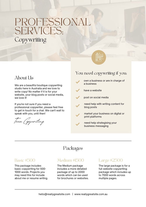 Canva Template A4 Flyer Design Professional Services Packages Pricing