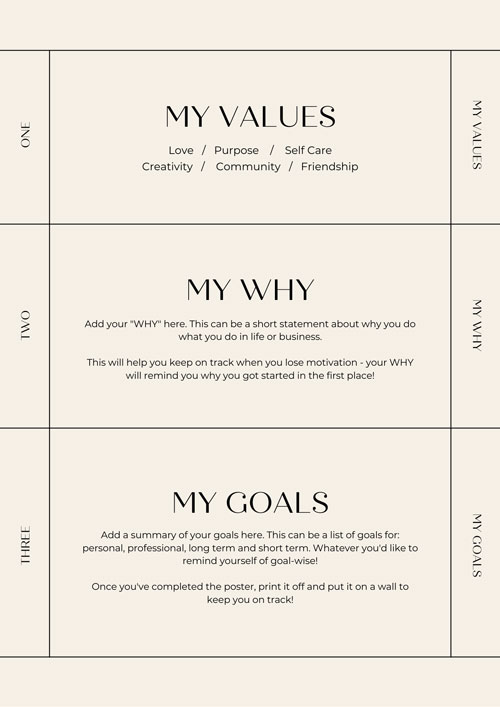 Canva Minimalistic Modern Values and Goals Personal and Business Poster A3