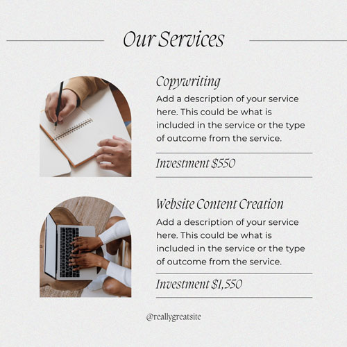Neutral Our Services and Offering Price List Instagram Post