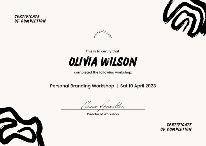 Canva Artistic Neutral Workshop Certificate of Completion Document