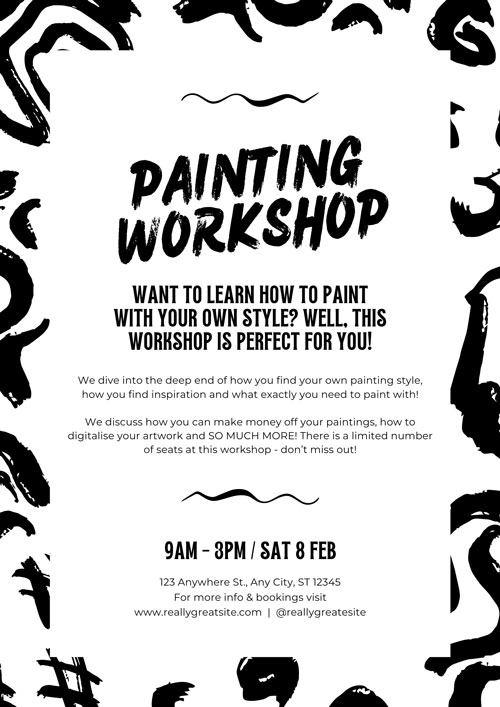 Canva Black and White Ink Painting Workshop Class Event Flyer A4