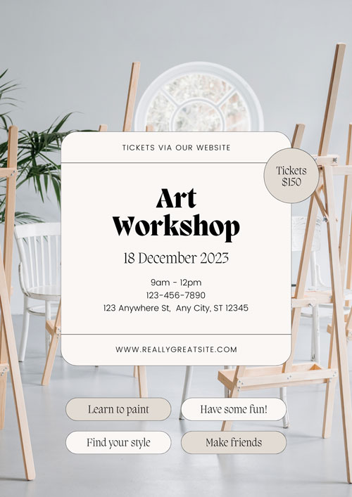 Canva Earthy Neutral Art Workshop Tickets Event Announcement Poster