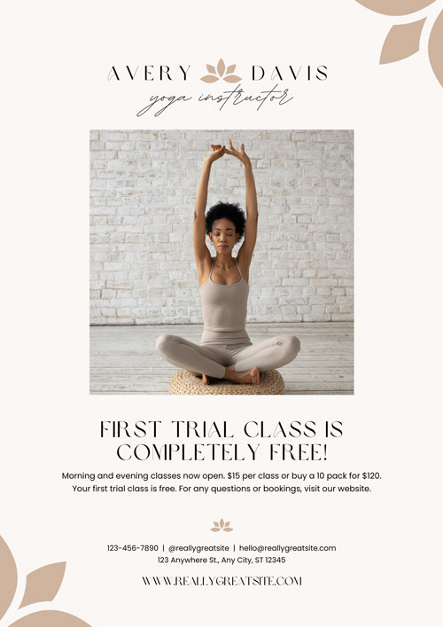 Modern Earthy Yoga Instructor-Class Prices Offer Flyer A4