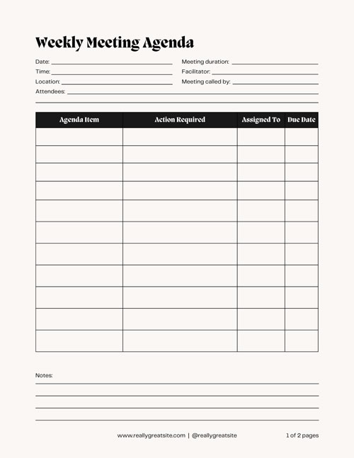 Neutral Black and White Meeting Agenda Template A4 Document