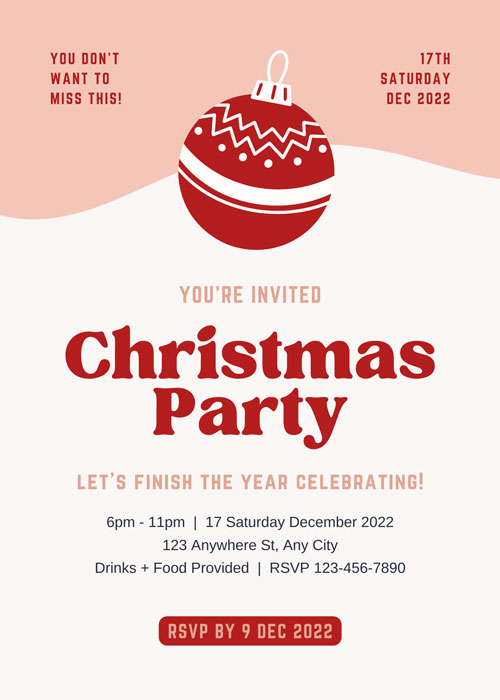 Canva Red Pink Feminine Christmas Work Party Invitation