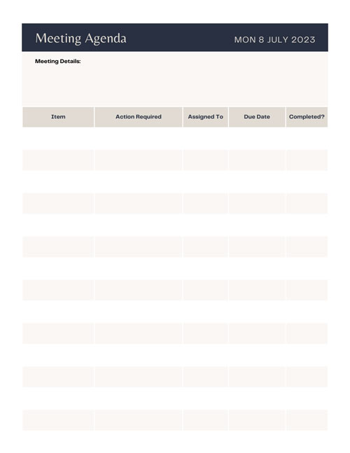 Canva Navy Beige Neutral Simple Meeting Agenda Template A4 Document