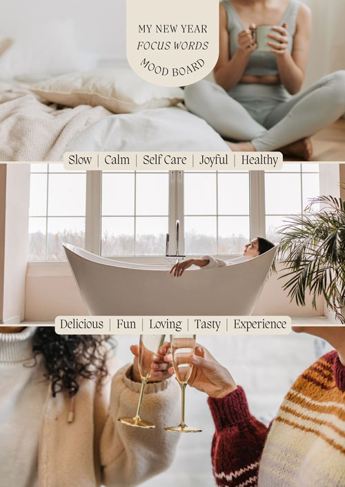 Canva Beige Earthy My New Year Focus Words Goals Mood Board Poster
