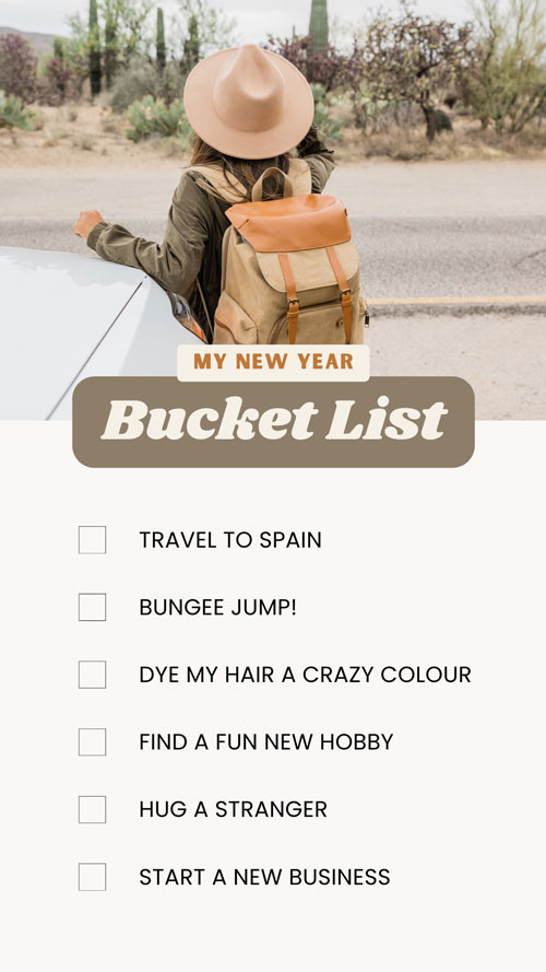Canva Beige Modern New Year Bucket List Instagram Story