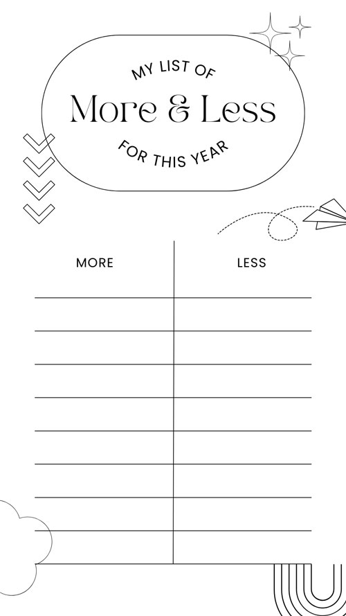 Canva Black And White Outlined Illustrations More And Less List Your Story
