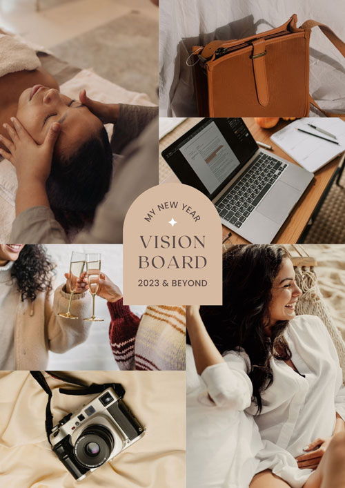 Canva Tan Earthy Feminine New Year Vision Board Poster