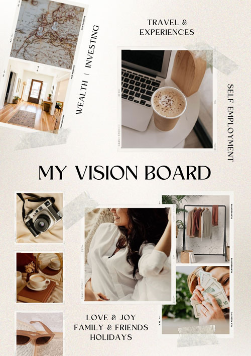 Canva Beige Earthy Collage Goals and Vision Board A3 Poster