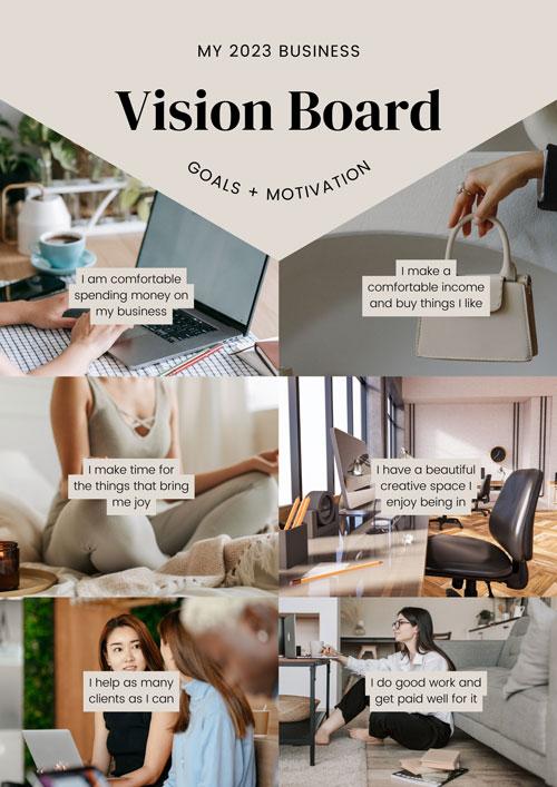 Canva Beige Modern Business Goals And Motivation Vision Board Poster
