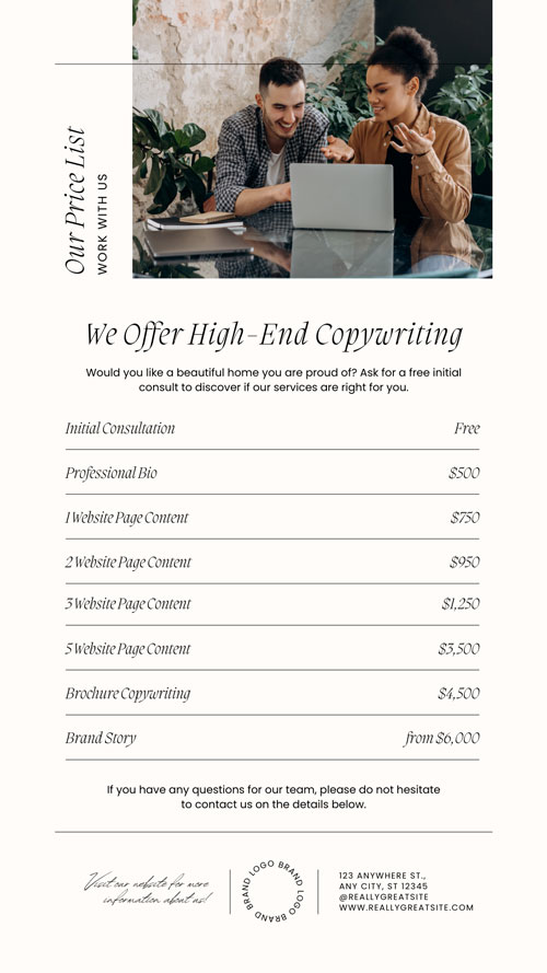 Canva Black And White Modern Professional Business Services Price List