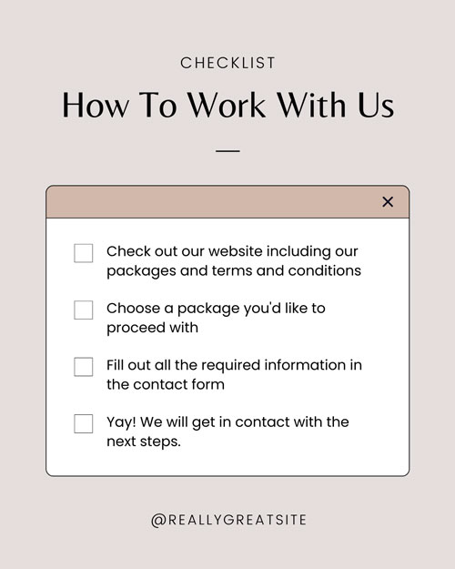 Canva Tan Minimalistic Window Box Work With Us Checklist Instagram Post