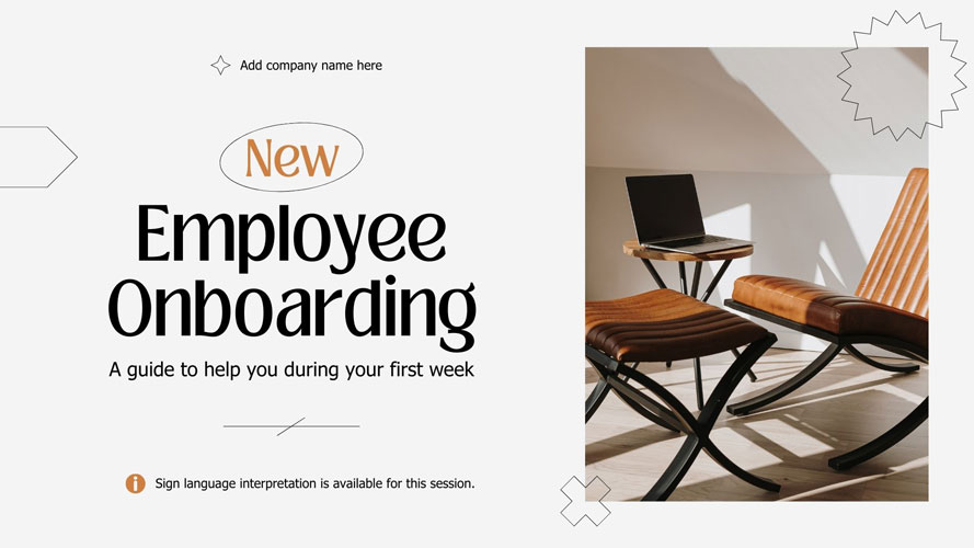 Canva Beige Geometric Professional New Employee Onboarding Talking Presentation