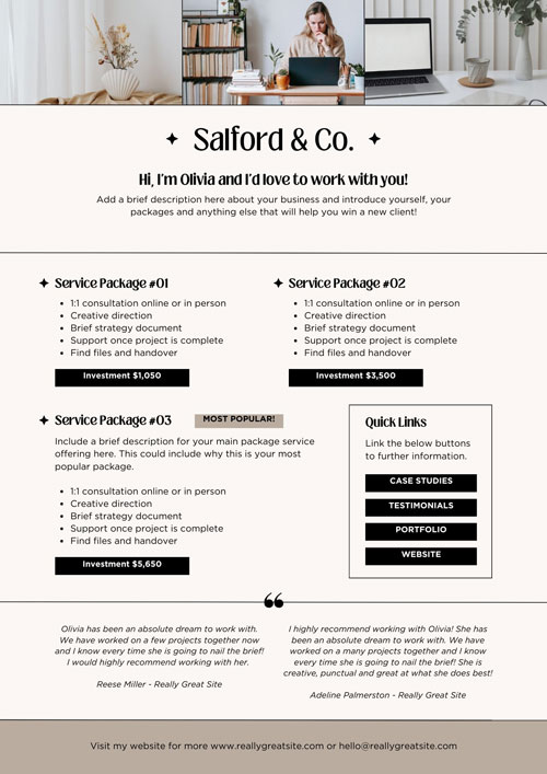 Canva Beige Professional Self Employed Business Services Pitch Flyer A4