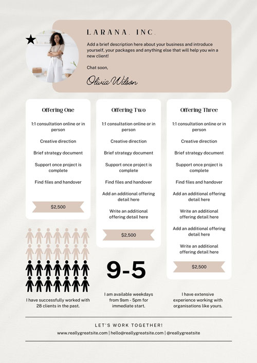 Canva Tan Feminine Contractor Business Offering Pitch Flyer A4