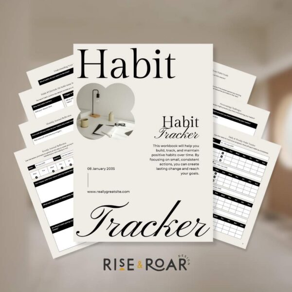 Rise and Roar Design Habit Tracker Workbook Canva Template